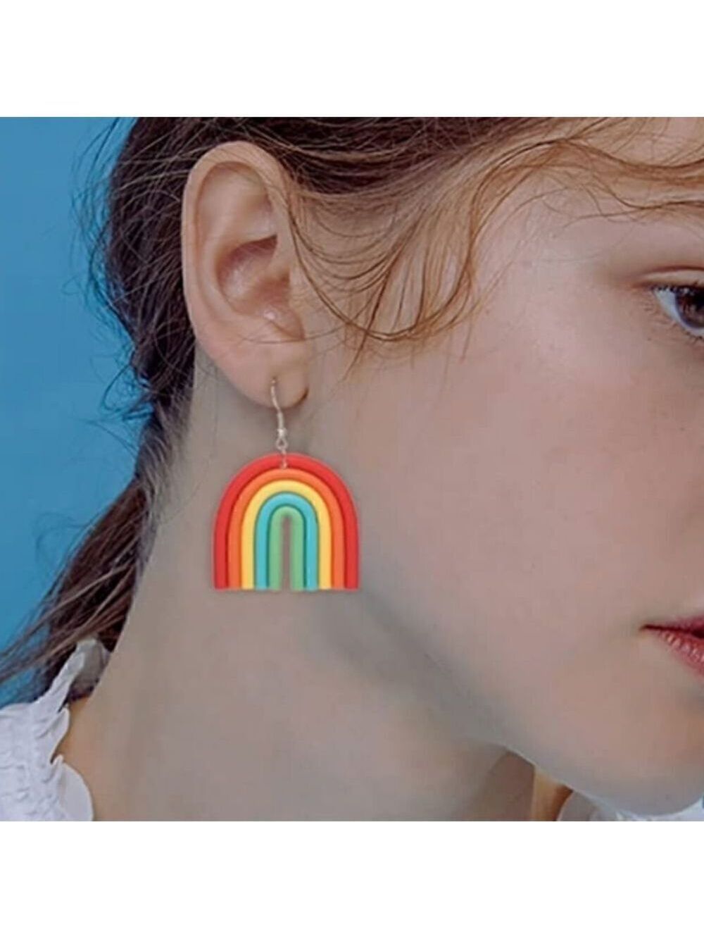 Colorful Rainbow Clay U-Shape Dangle Earrings